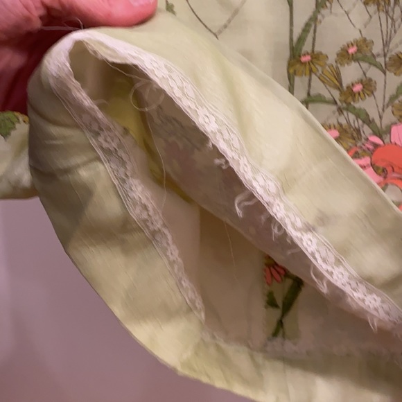 Vintage 60's Alfred Shaeen Hawaiian Lime Floral Kaftan Maxi Dress - Picture 9 of 12